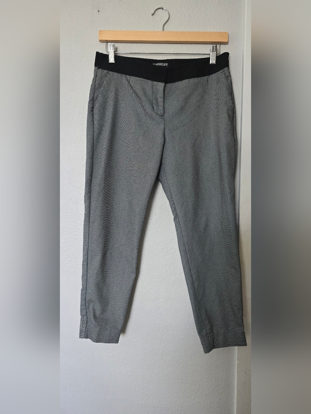 Express Black Waist Gray Micro-Pattern Columnist Slim Pants